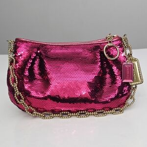 COACH POPPY OCCASION PINK SEQUIN POUCH CHAIN BAG 14368